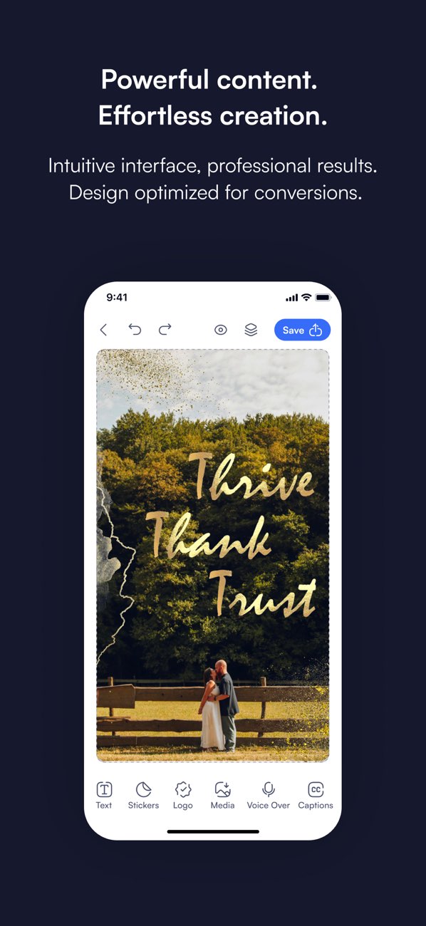 Boia Stories app screenshot showing caption and text editing tools