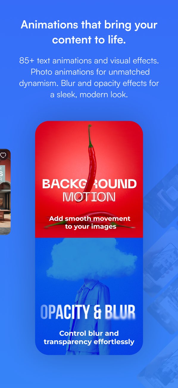 Boia Stories app screenshot showing story or reel template options