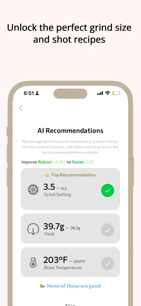 Burrfect app screenshot showing bean, roaster, or coffee information workflows
