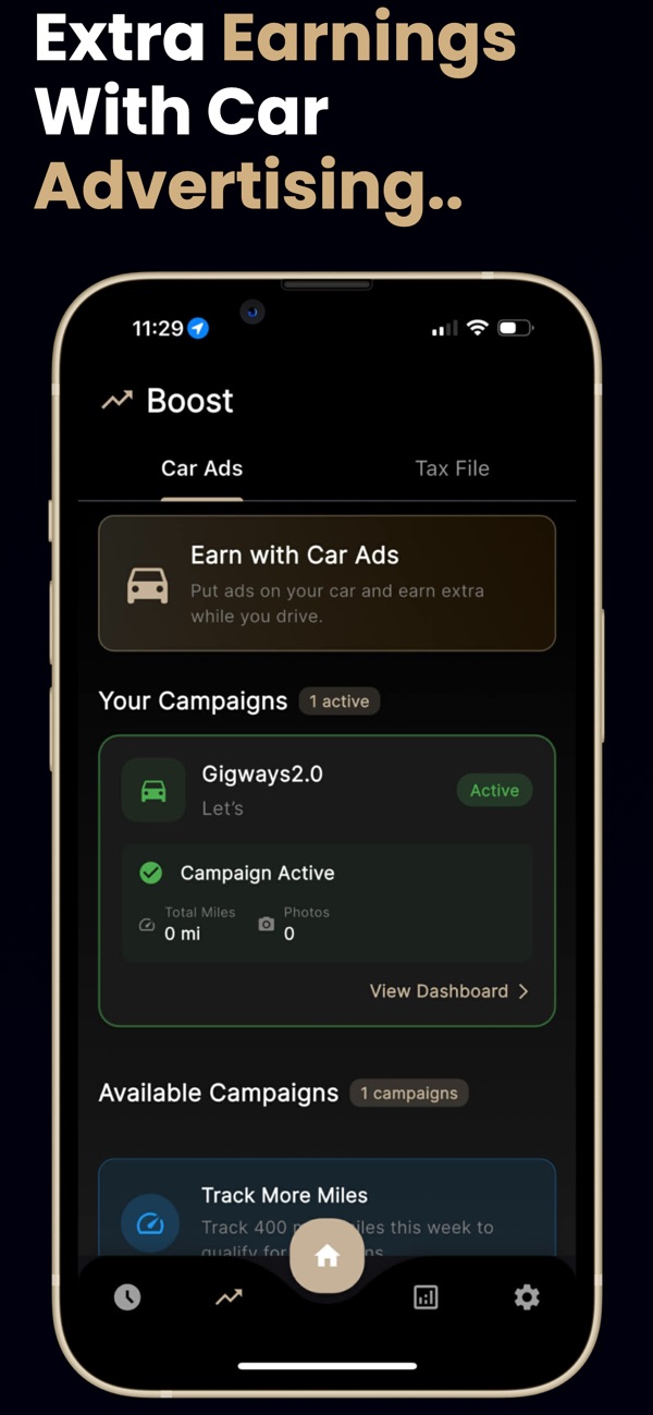 Gigways app screenshot showing trip history and driver activity records
