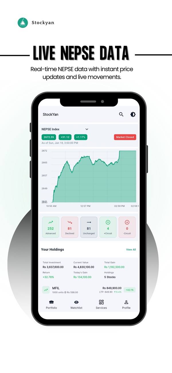 StockYan app screenshot showing watchlist or stock tracking tools